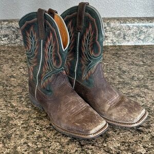 Ariat Kids Rustic Brown and Deep Green Cowboy Boots